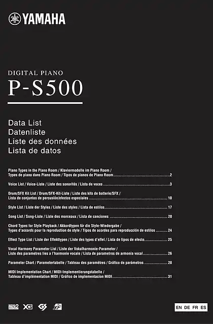 yamaha雅马哈P-S500 Data List